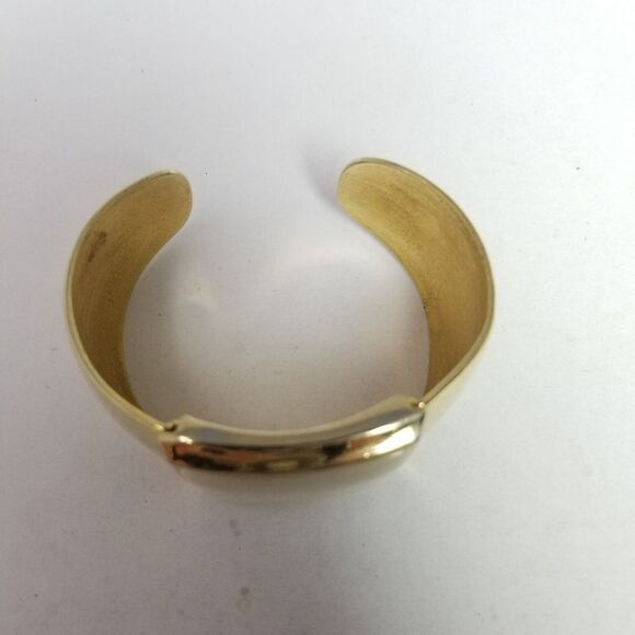 Vintage Avon Wide Cream Enamel Square and Gold Tone Cuff Bangle Bracelet, Estate - Picture 3 of 7